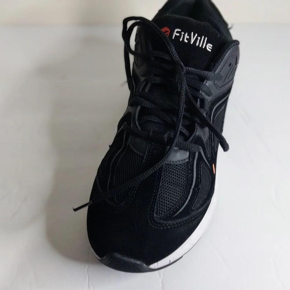 FitVille Men's Black Athletic Leather Shoes Size 8.5